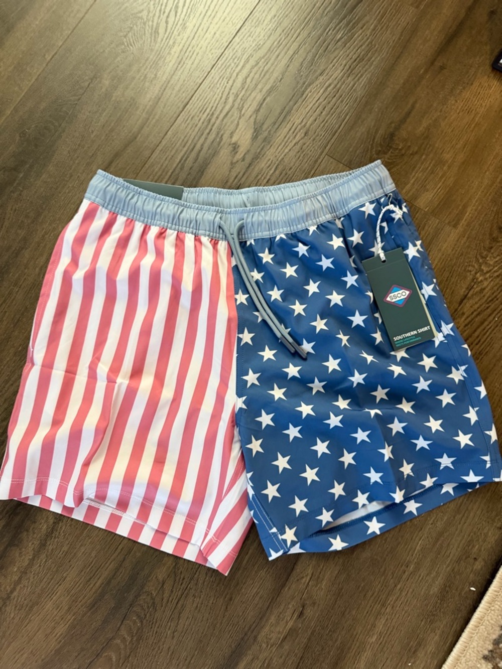 Men's American Flag Swim Shorts - Blue & Red
